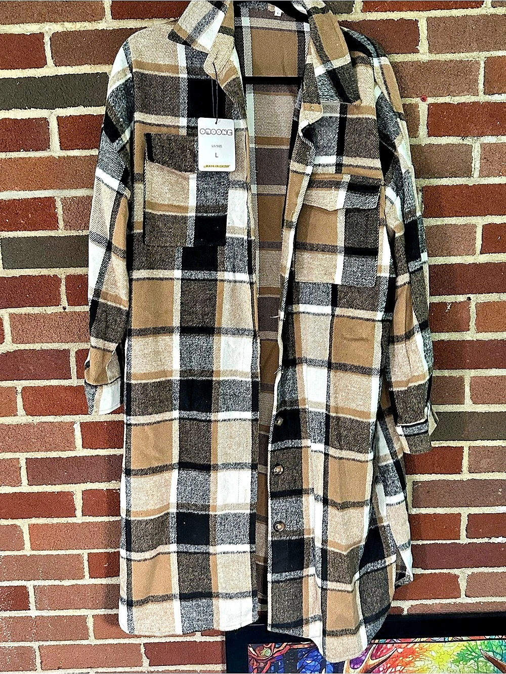 MOOONE Plaid Shacket in Brown & Black Size Large NWT